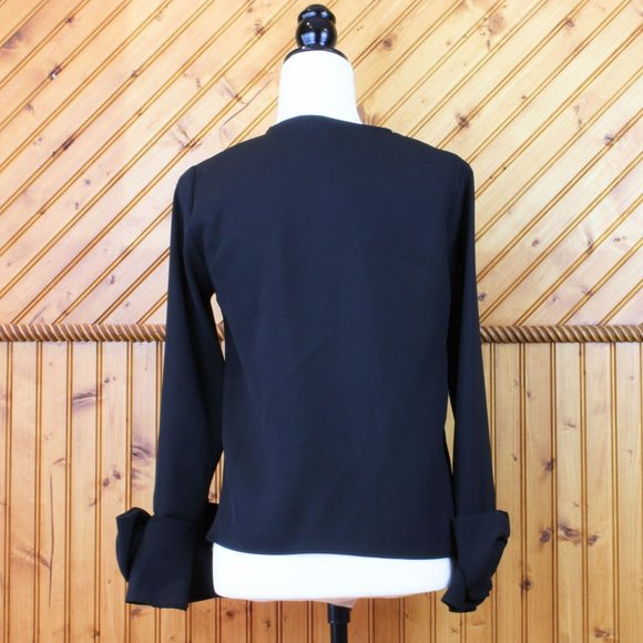 Zara Bow Tie Top Basic Collection Dressy Small Black Long Bell Sleeves CA230 - Picture 4 of 8